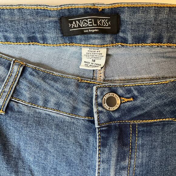 Angel Kiss Women Skinny Jeans size 18 Blue Mid Rise Stretch Frayed Patches USA - Picture 8 of 11